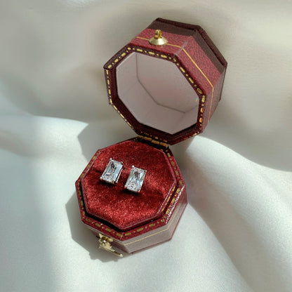 [AuraEcho]Stylish Shiny Rectangular Center Stone Stud Earrings