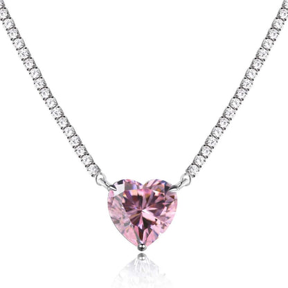 [AuraEcho]8.0 Carat Versatile Colorful Sweet Heart-Shaped Tennis Necklace