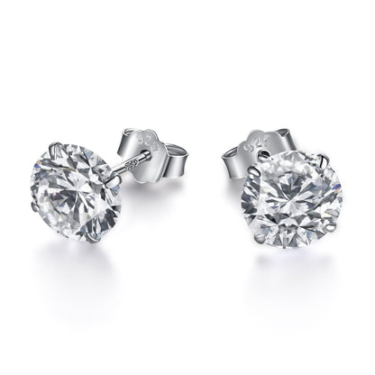[AuraEcho]Stylish Shiny Round Center Stone Stud Earrings