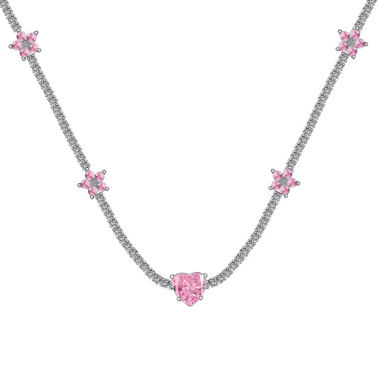 [AuraEcho]Dazzling Pink Heart Flower Necklace