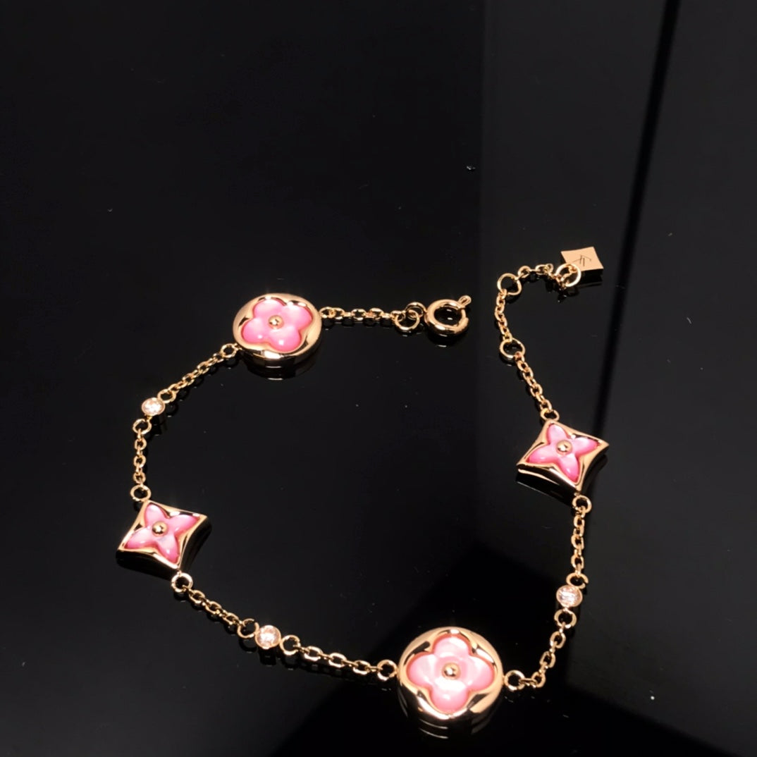 [AuraEcho]STAR AND SUN 4 MOTIF PINK MOP PINK GOLD BRACELET