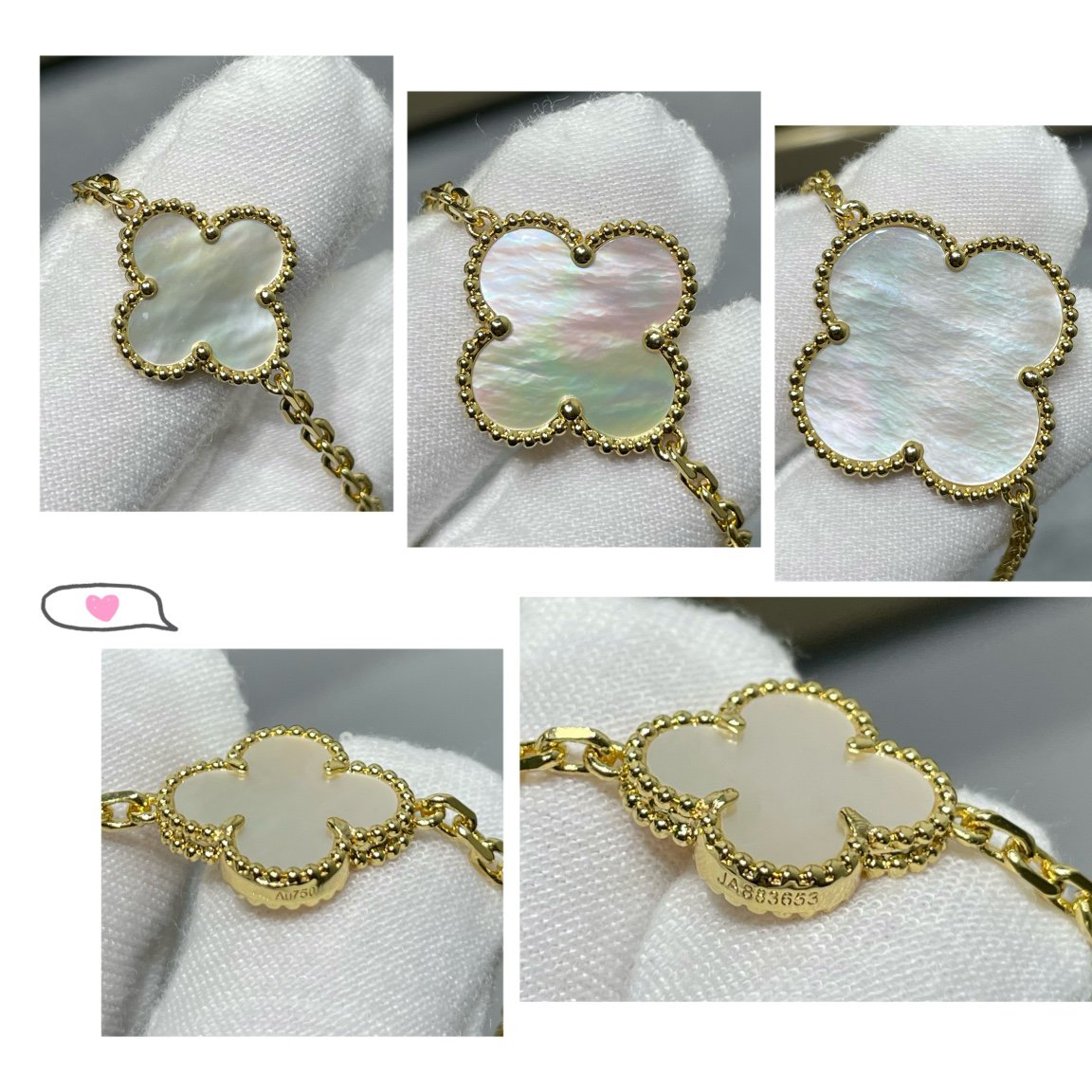 [AuraEcho]CLOVER 16 MOTIF WHITE MOP GOLD NECKLACE