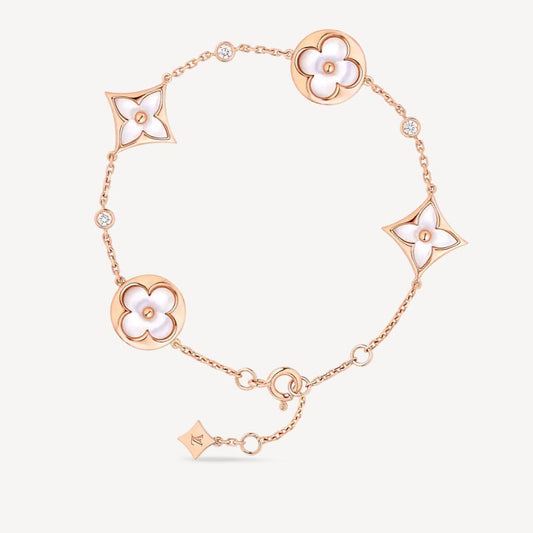 [AuraEcho]STAR AND SUN 4 MOTIF WHITE MOP PINK GOLD BRACELET