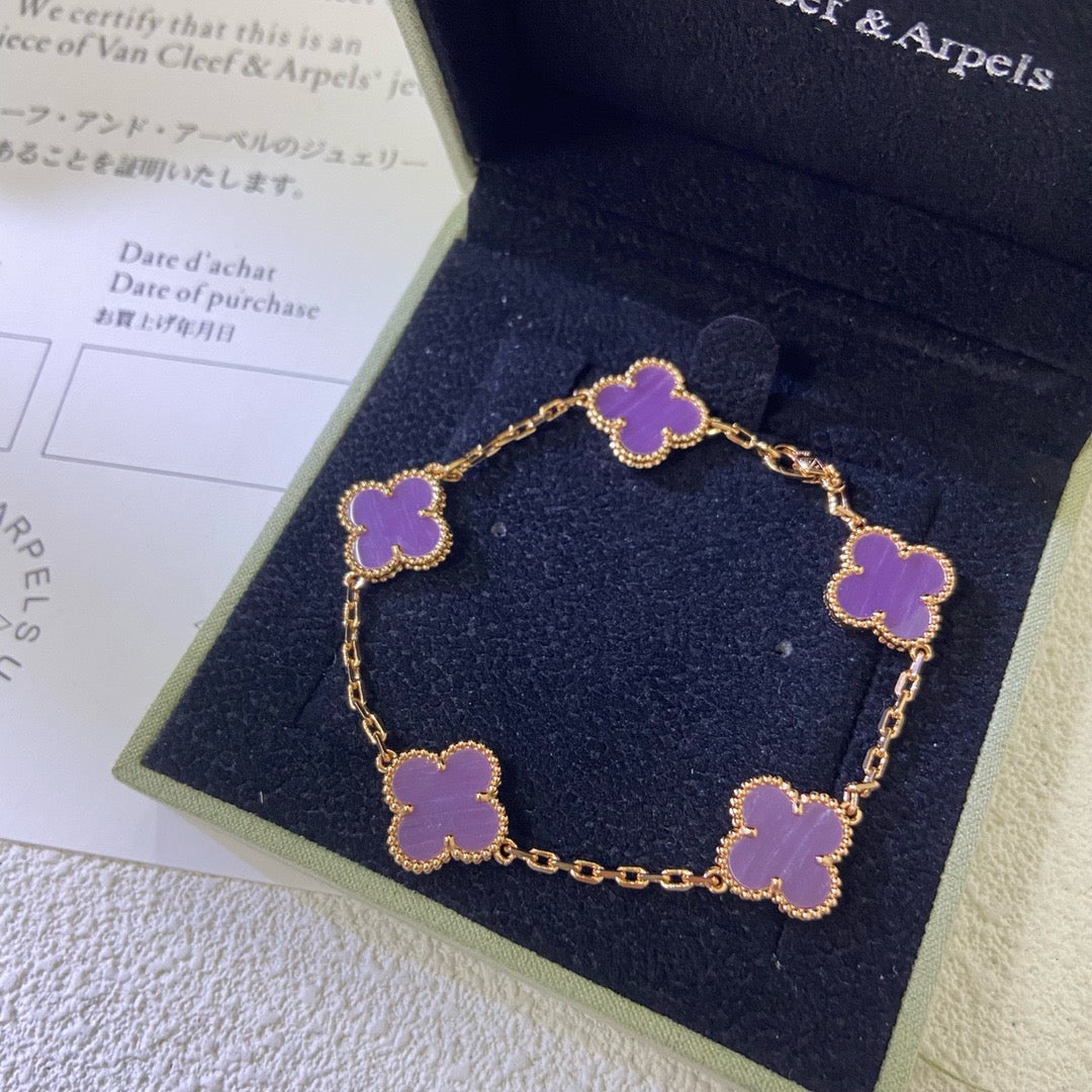 [AuraEcho]CLOVER  5 MOTIFS  PURPLE VIOLET BRACELET
