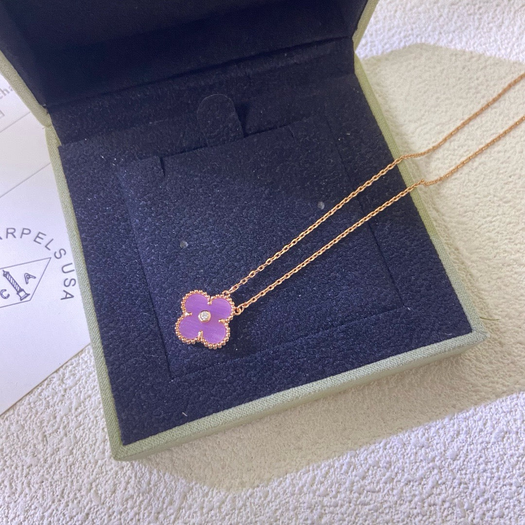 [AuraEcho]CLOVER 15MM DIAMOND  PURPLE VIOLET NECKLACE