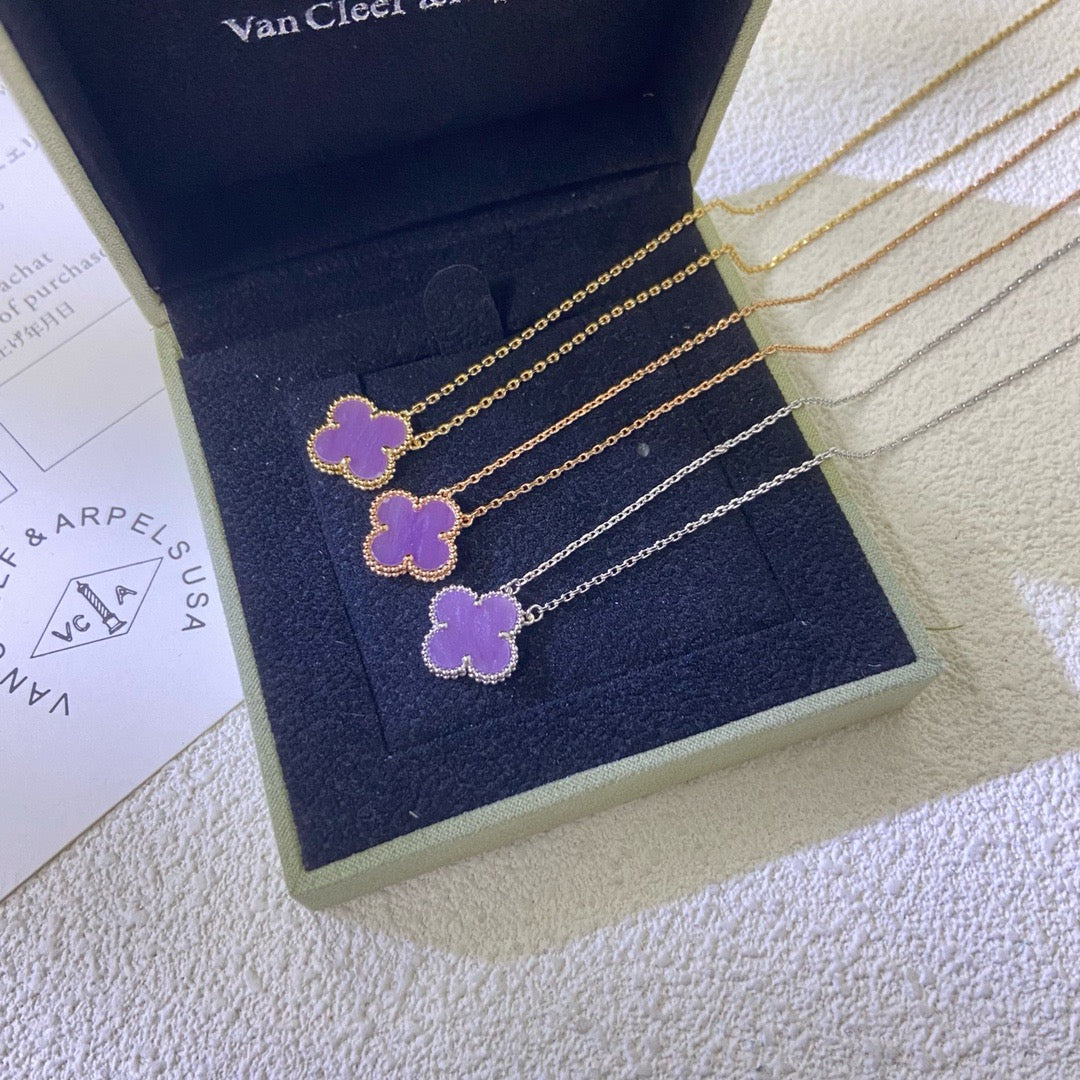 [AuraEcho]CLOVER 15MM  PURPLE VIOLET NECKLACE