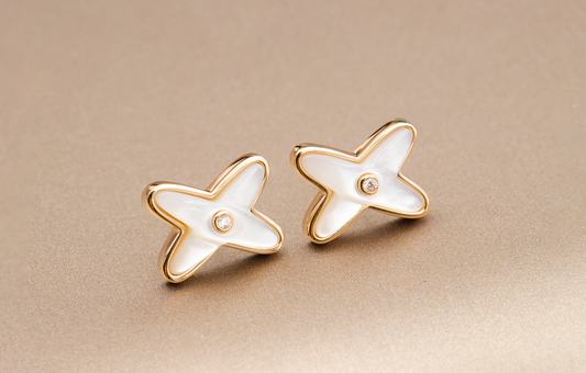 [AuraEcho]JEUX DE WHITE MOP ROSE GOLD DIAMOND EARRINGS